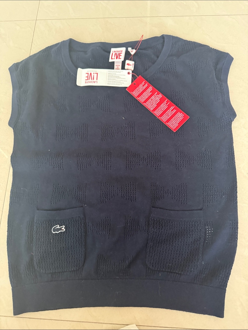 ***Lacoste Navy Crewneck Short-Sleeve Knit Sweater